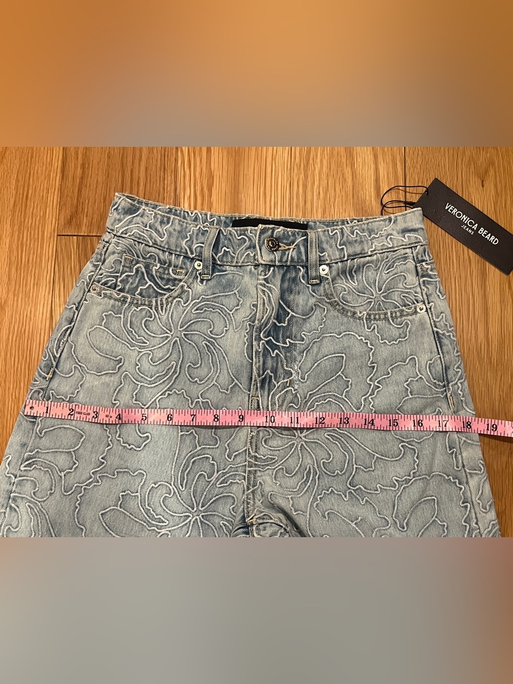 VERONICA BEARD TAYLOR HIGH WAISTED EMBROIDERED FLORAL JEANS SUN SPARK - Picture 10 of 14